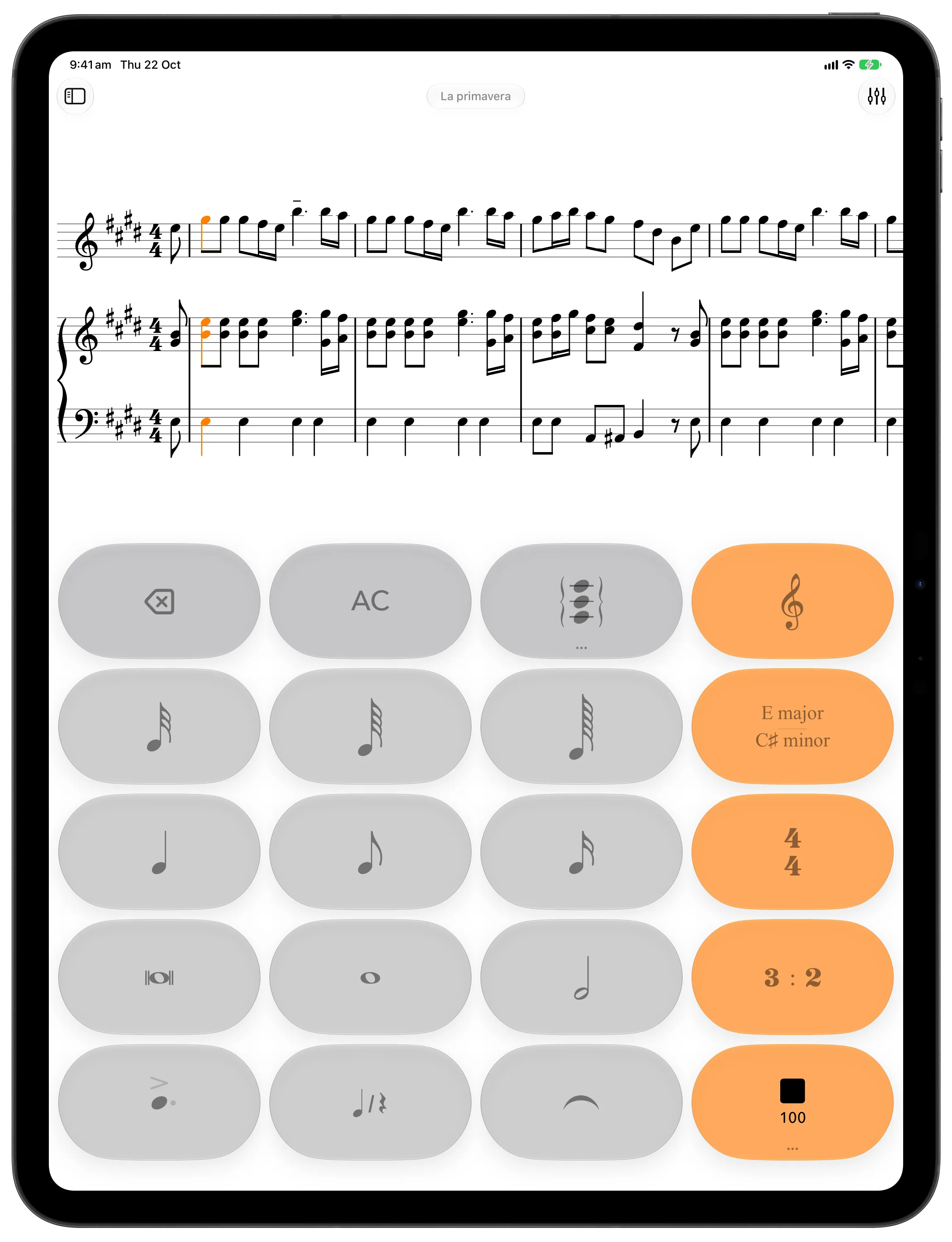 Vivaldi's Spring for violin and piano playing, with the sounding notes lit