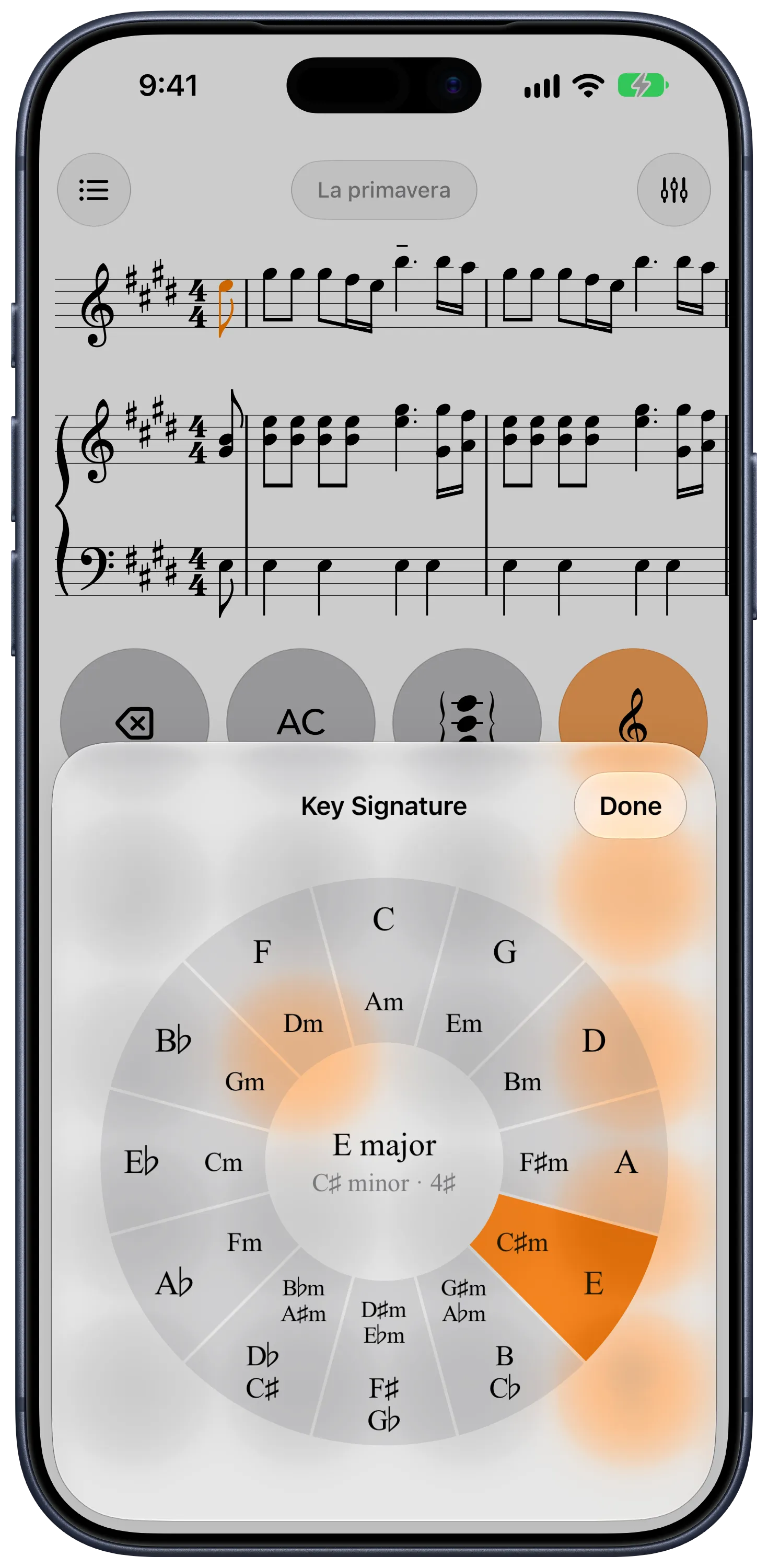 Choosing a key signature from the circle of fifths