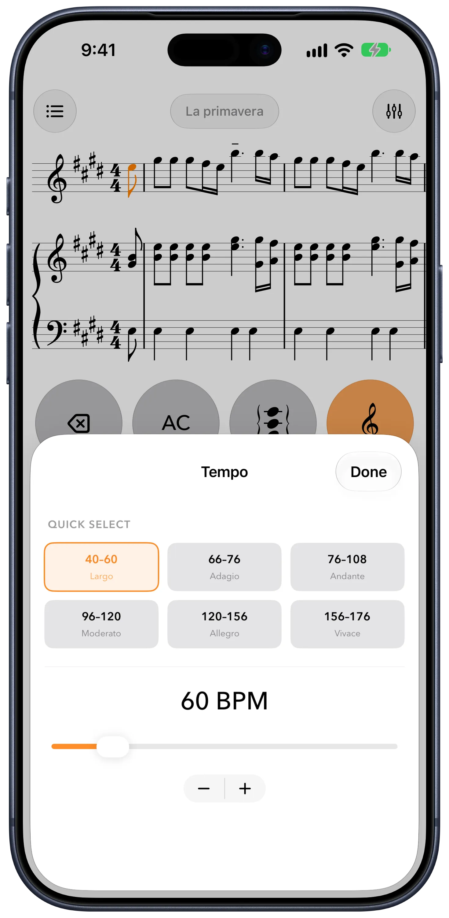 The tempo control, used to slow the music down